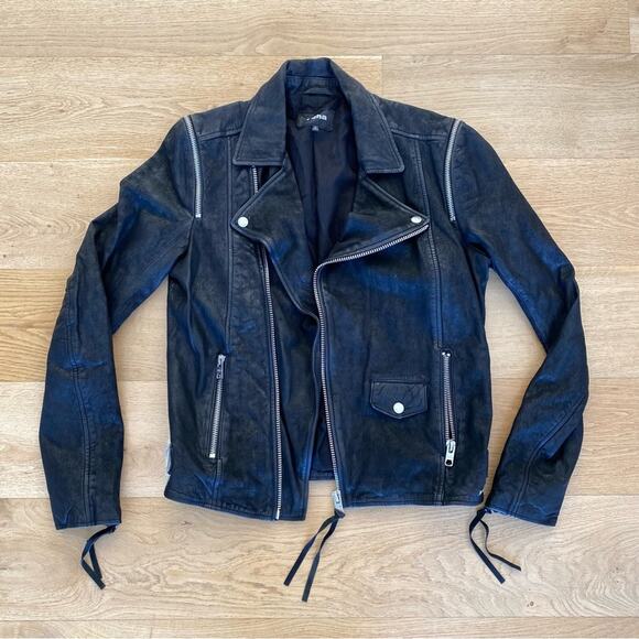 Tigha 100% Leather Zip Shoulder Moto Jacket in Black - Picture 1 of 5